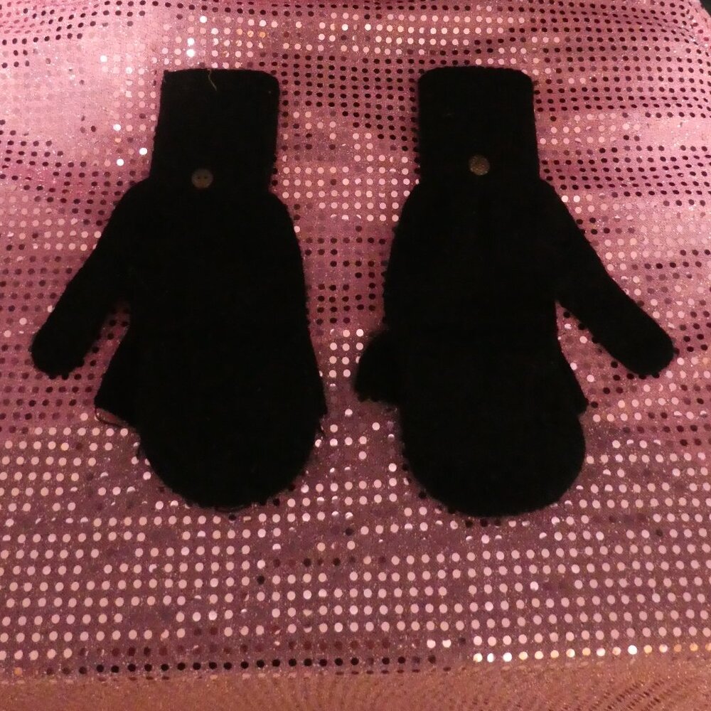 Solid Black Flip Mitt With Button Secure Tabs